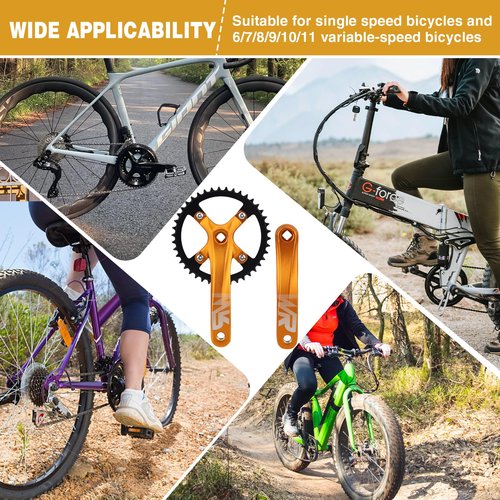 WEEROCK Mountain Bike Crankset Aluminium Alloy 1 Piece/Single 42T Charing Crank Set with 170mm Arm 104 BCD, Compatible with Single Speed Bicycle and 6/7/8/9/10/11 Speeds MTB Bike, Golden