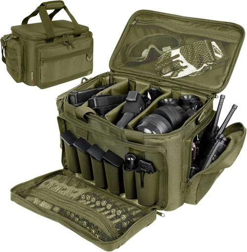 DULCE DOM Tactical Gun Range Bag - Handgun & Ammo Case with Lockable Compartment | Extra Magazine Storage