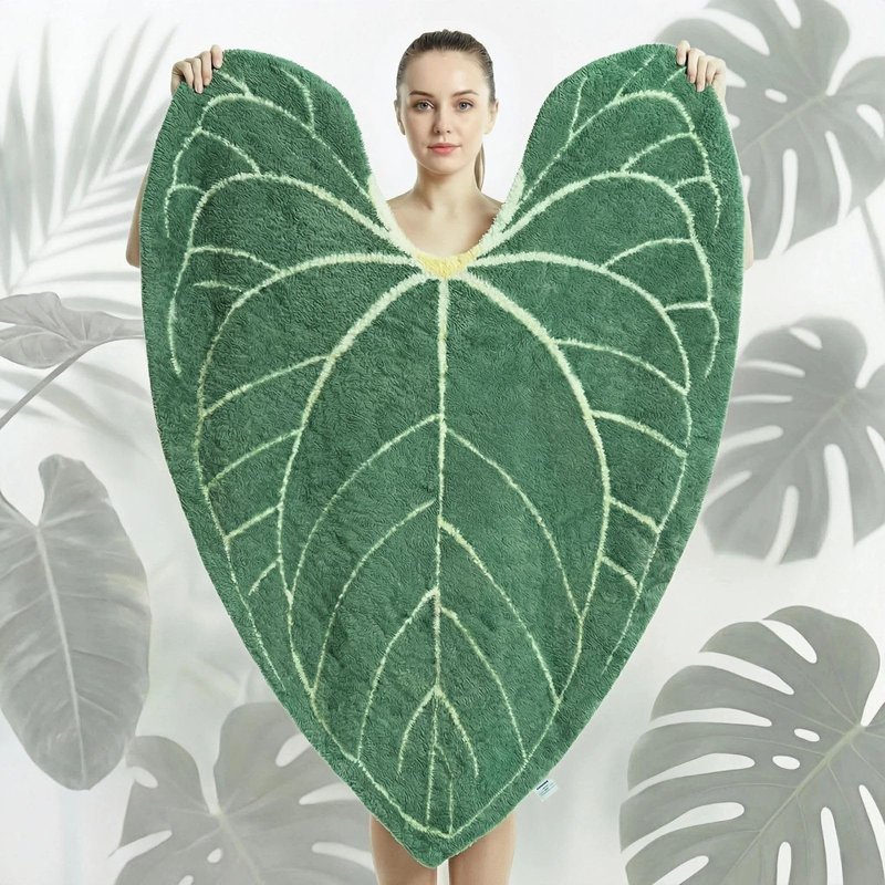 ZZTLHDS Leaf Shaped Half-Pile Blanket, Rogation 2-in-1 Ultra-Soft Half-Pile Wipe Bath Towel & Throw Blanket, Multipurpose Leaf Design for Bedroom, Travel, Couch Warm & Stylish(Green)