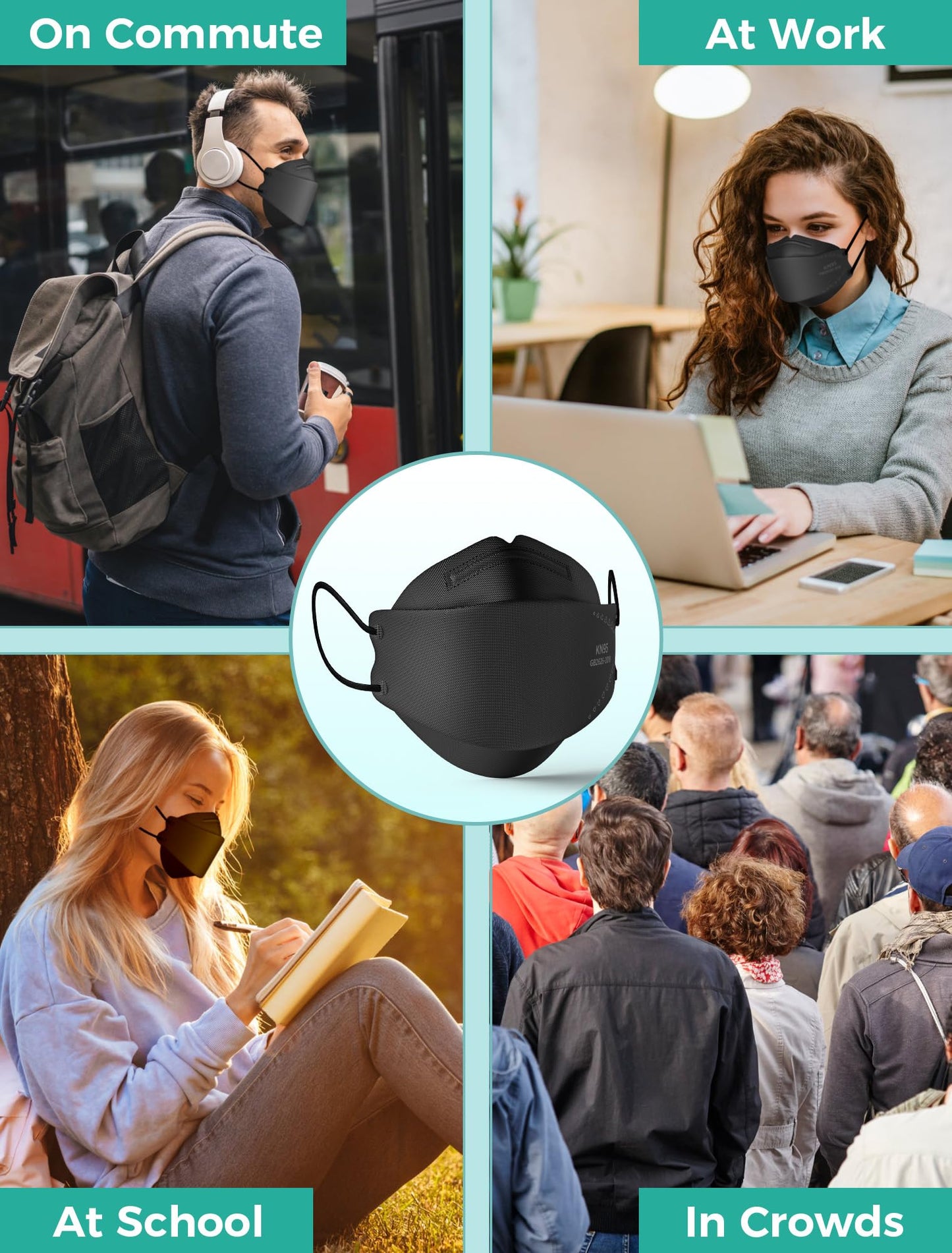 TOPMAX KN95 Face Masks 50 Pack for Adults, Breathable and Comfortable KN95 Mask with Elastic Ear Loop, Filter Efficiency≥95%, Black