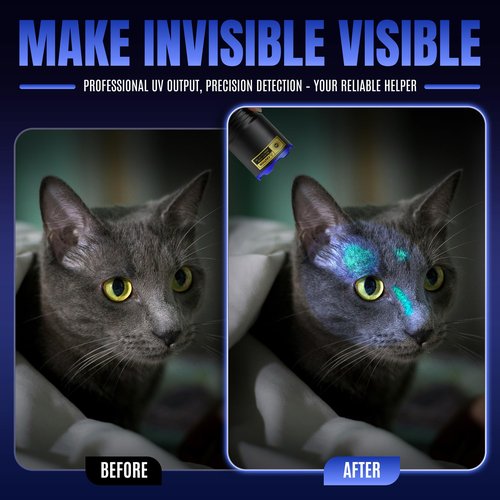VMTENMV 365nm UV Flashlight with LCD Display Powerful Black Light Flashlight Ideal for Pet Urine Detection, Resin Curing, Bloodstain Tracking, Rock and Scorpion Detection
