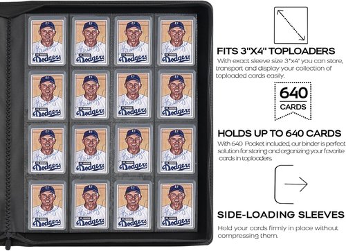 D DACCKIT Top Loader Binder - Holds 640 Cards | 16-Pocket Sky Blue Binder for Trading & Sports Cards