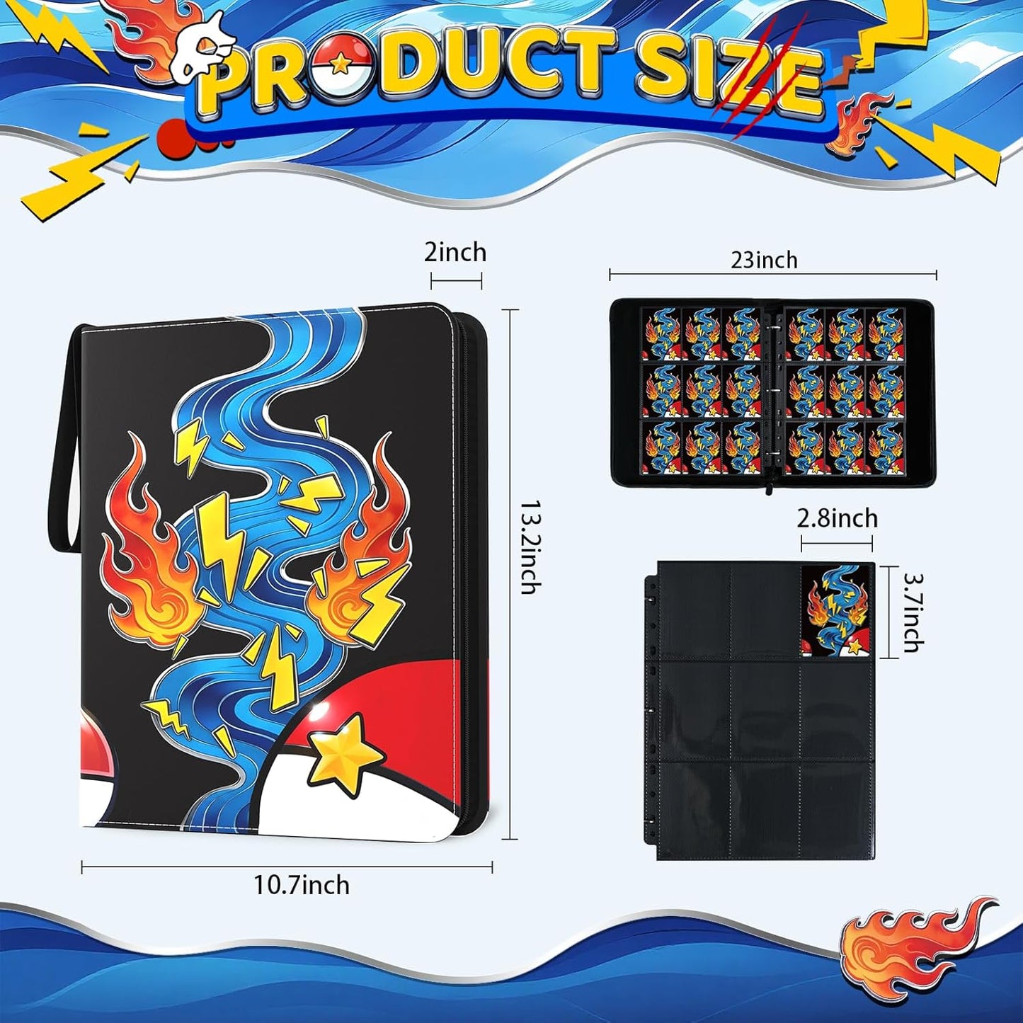 Skiennix Trading Card Binder - 900-Pocket Waterproof Holder with 50 Removable Sleeves | Aqua Breath
