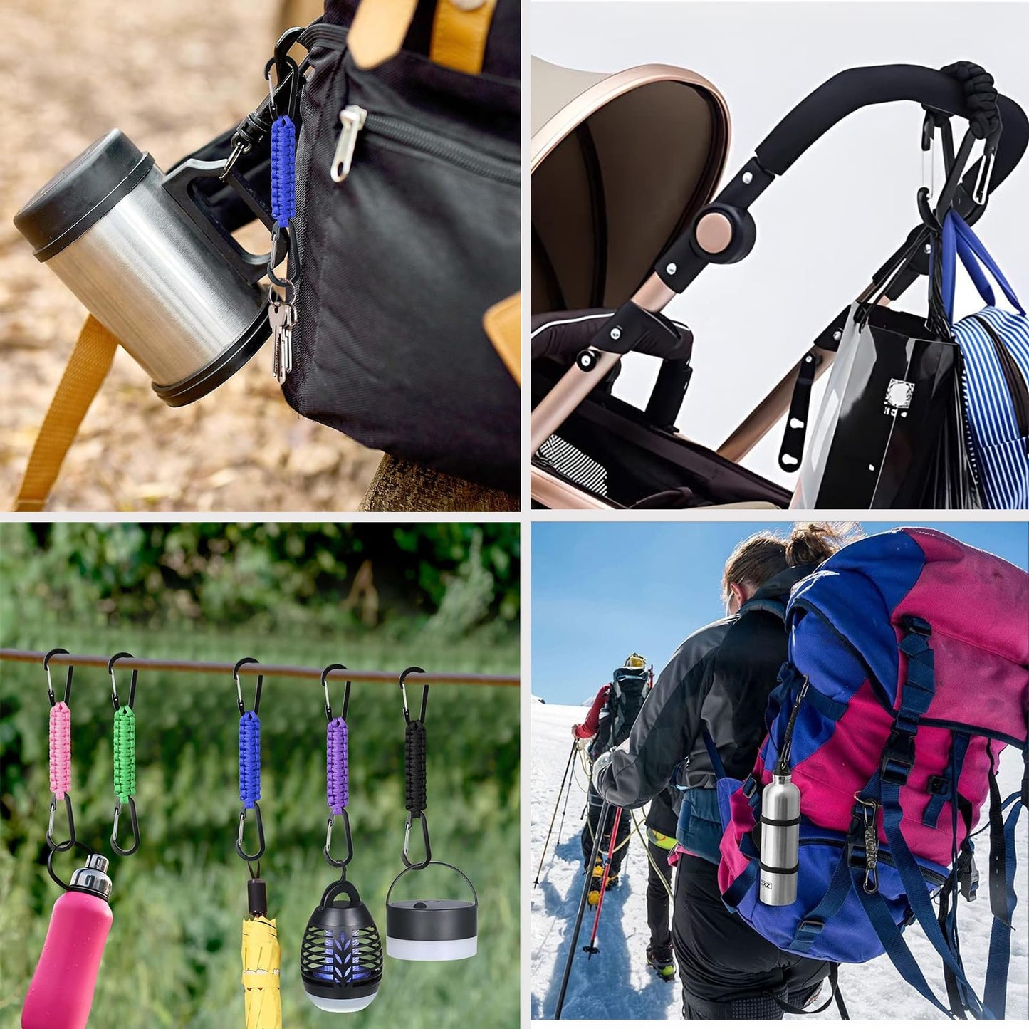 Paracord Keychain Carabiner with Double Hooks Hanger Stroller Hook for Water Bottle, Key, Backpacks, Men, Women(ArmyGreen)
