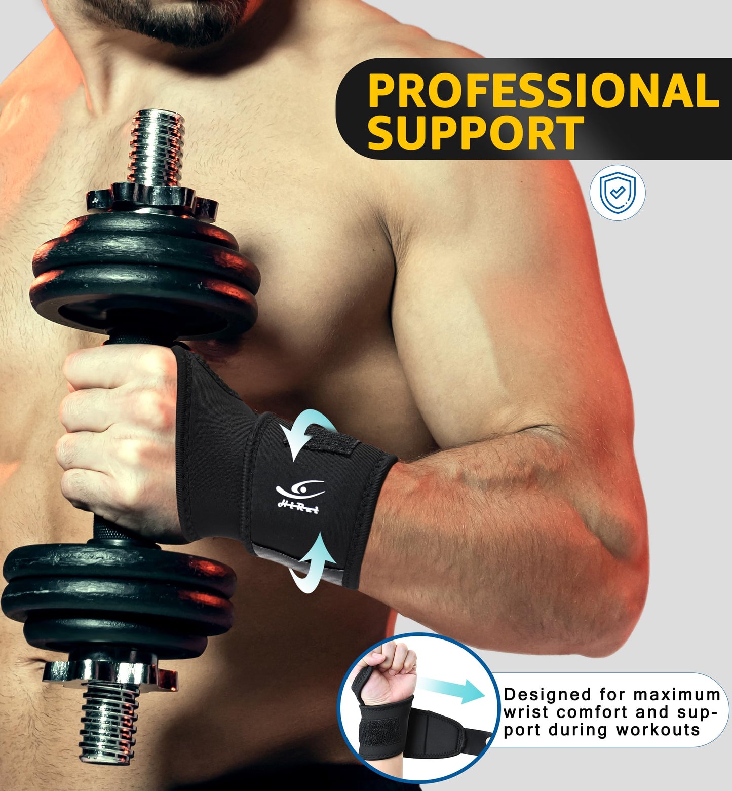 HiRui Wrist Brace 2 Pack - Pain Relief for Arthritis, Tendonitis, Carpal Tunnel | Durable Wrist Wraps Support for Weightlifting Powerlifting Bodybuilding CrossFit Tennis | One Size Adjustable (Black)