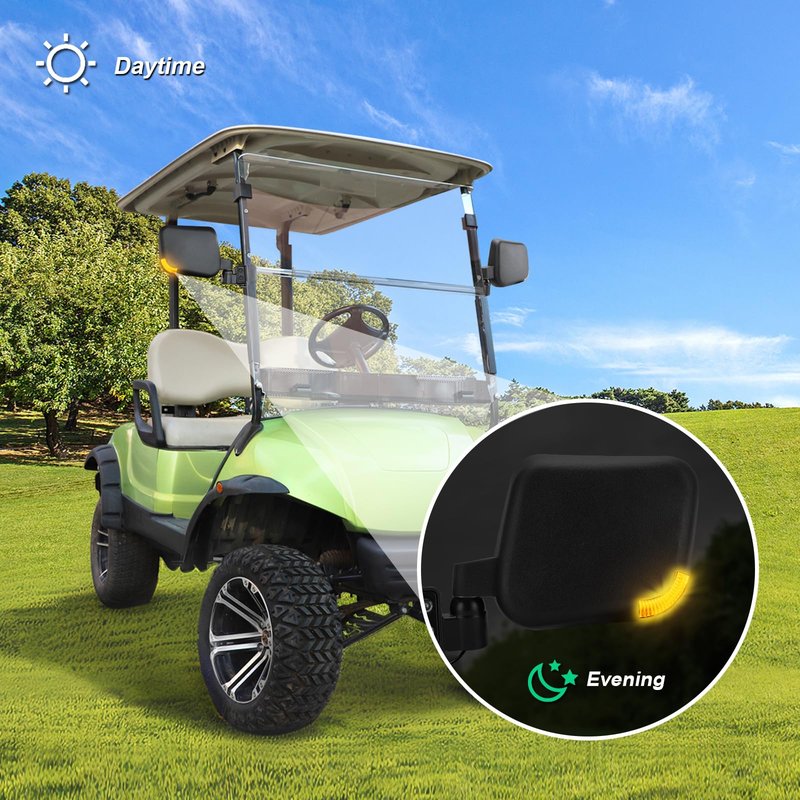 Roykaw Golf Cart Side Mirrors with Turn Signal Light, No Drilling LED Rear Mirrors, Folding Side Mirrors Compatible with EZGO/Club Car/Yamaha 0.75/1.0/1.25-Inch Square Frame Models
