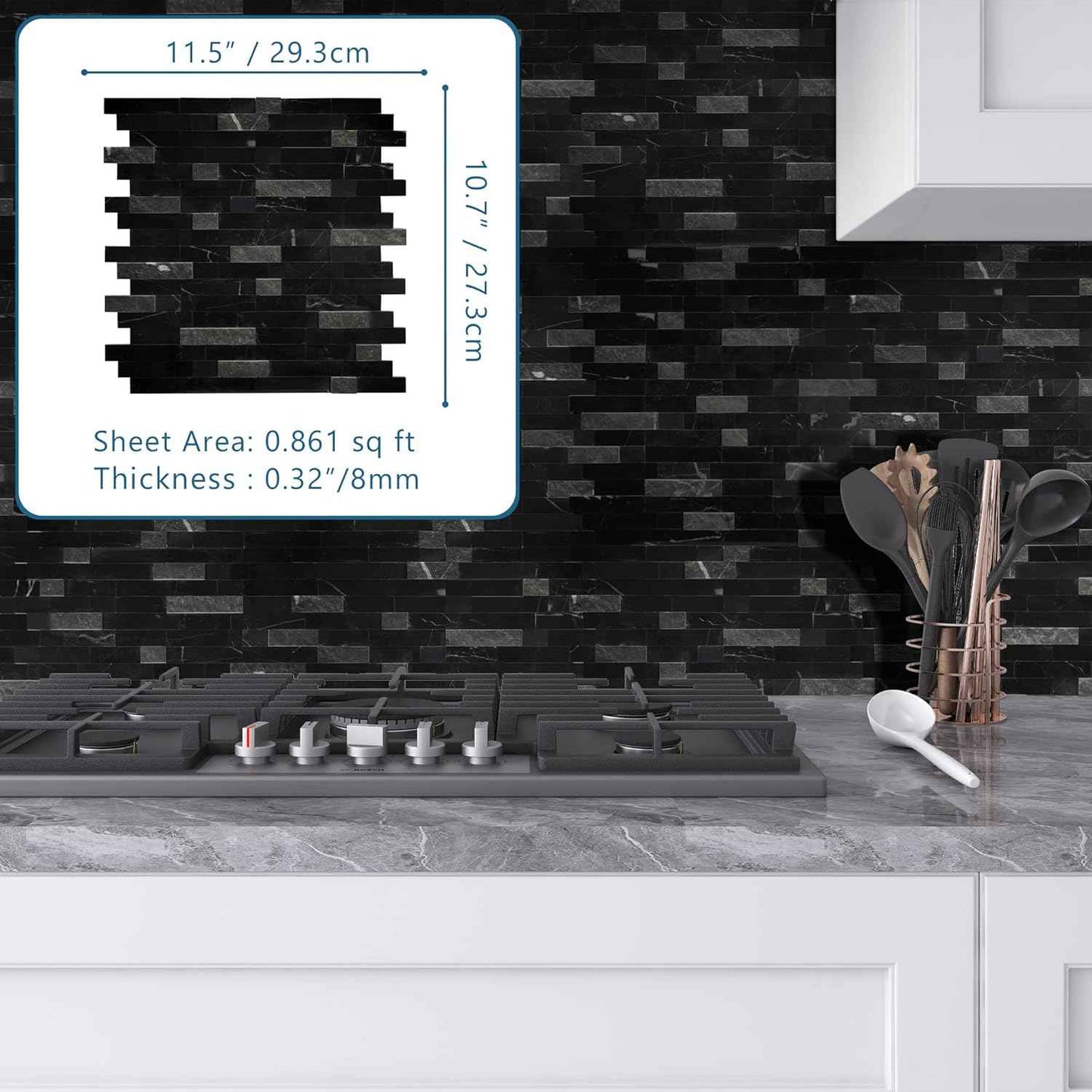 Peel and Stick 3D Stone Mosaic Tiles - 12x11" Self-Adhesive Backsplash for Kitchen & Bathroom - 5 Sheets, Mixed Tan
