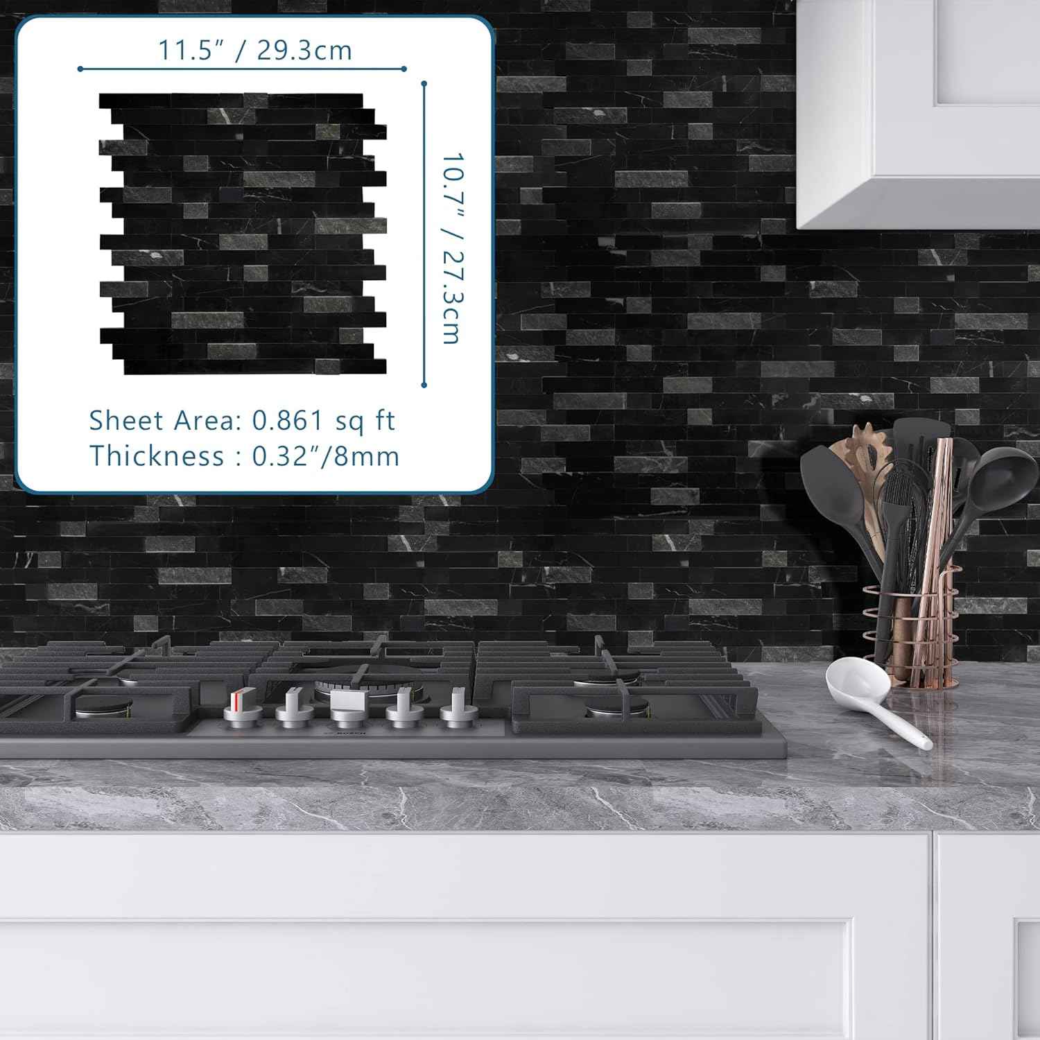 Peel and Stick 3D Stone Mosaic Tiles - 12x11" Self-Adhesive Backsplash for Kitchen & Bathroom - 5 Sheets, Mixed Tan