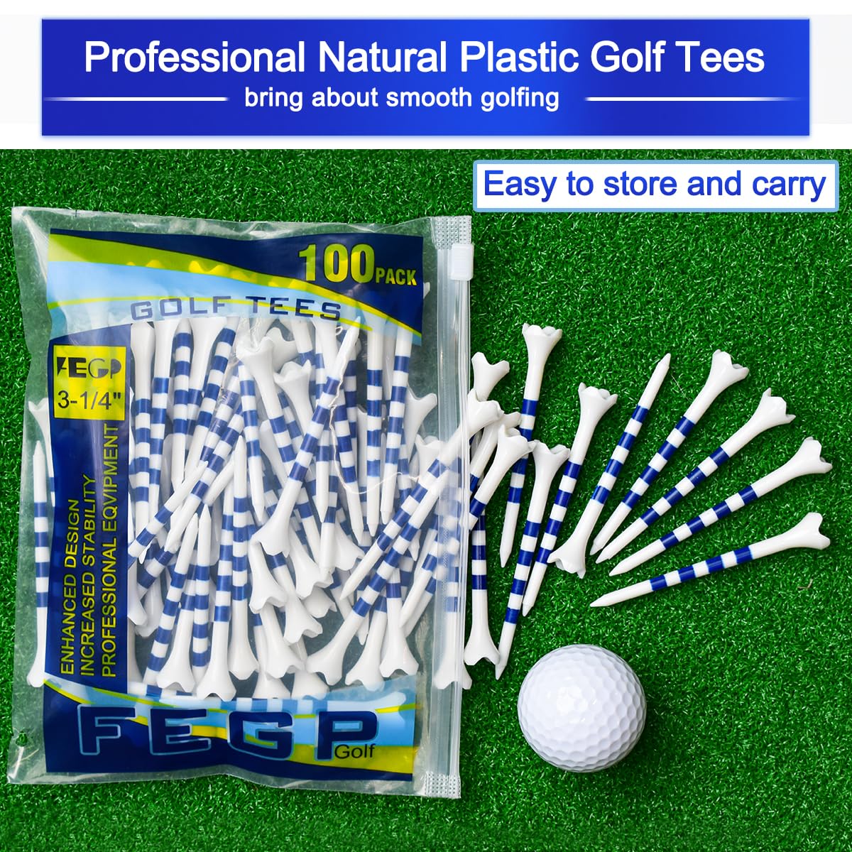 Golf Tees3 1/4" -100 Pack, Plastic Golf tees 3 1/4 inch 4-Prong Long Plastic Tees – Reduce Friction&Side Spin,Enhanced Durability & Stability,Also able to Work with a Variety of Drivers, hybrids.