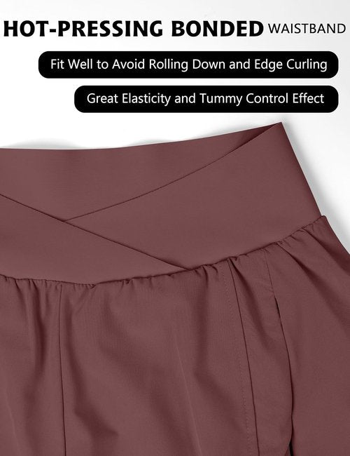 Blooming Jelly Women's High Waisted Workout Shorts - Crossover Athletic Running Shorts with Zipper Pockets