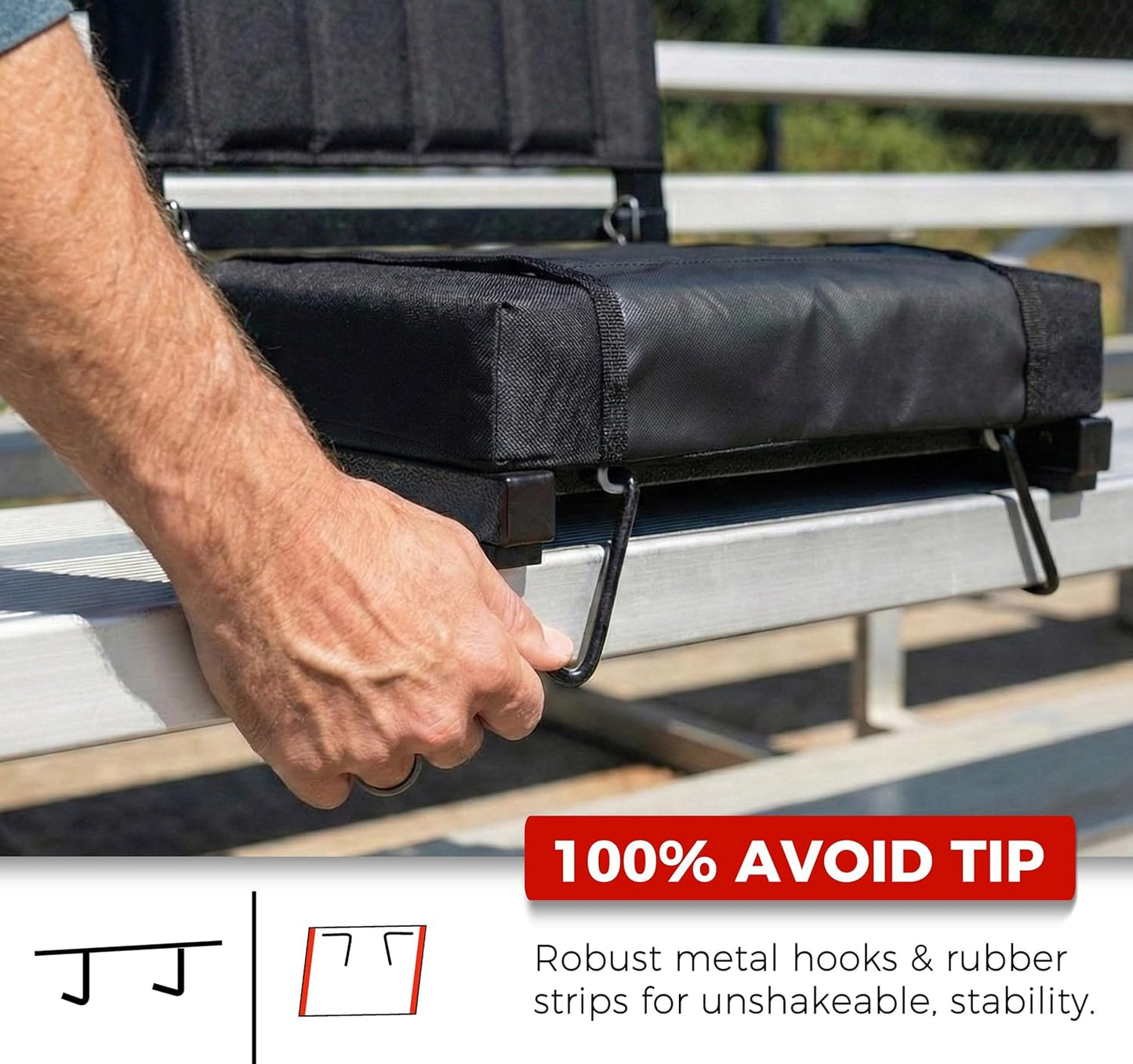 Sport Beats Stadium Seats - Padded Bleacher Chair with Back Support & Shoulder Strap | Black, 1pc, Regular Size - 17" W x 12" D x 16.5" H