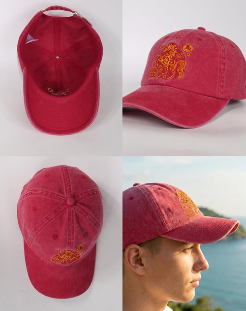 InnoBeta Chinese New Year 2026 Gifts Cap - Year of The Horse - Adjustable Vintage Washed Cotton Embroidered Hat - Deco for Lunar New Year - Red