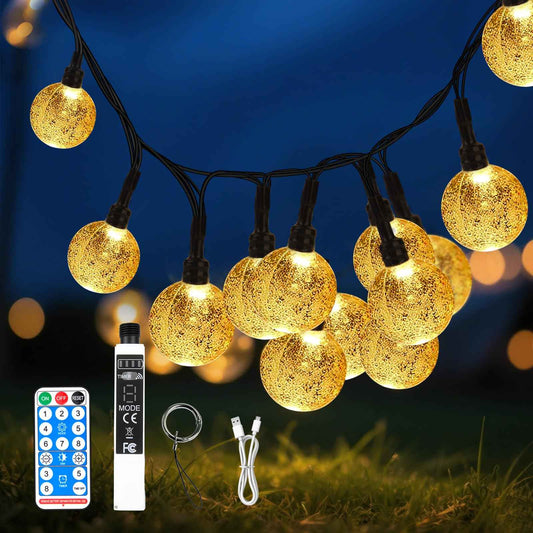 SMY Lighting 16FT Rechargeable Battery Operated 30 LED Crystal Globe String Lights Outdoor/Indoor, Patio Hanging Lights with Remote Timer,Waterproof 8 Lighting Modes for Camping Garden Christmas Décor