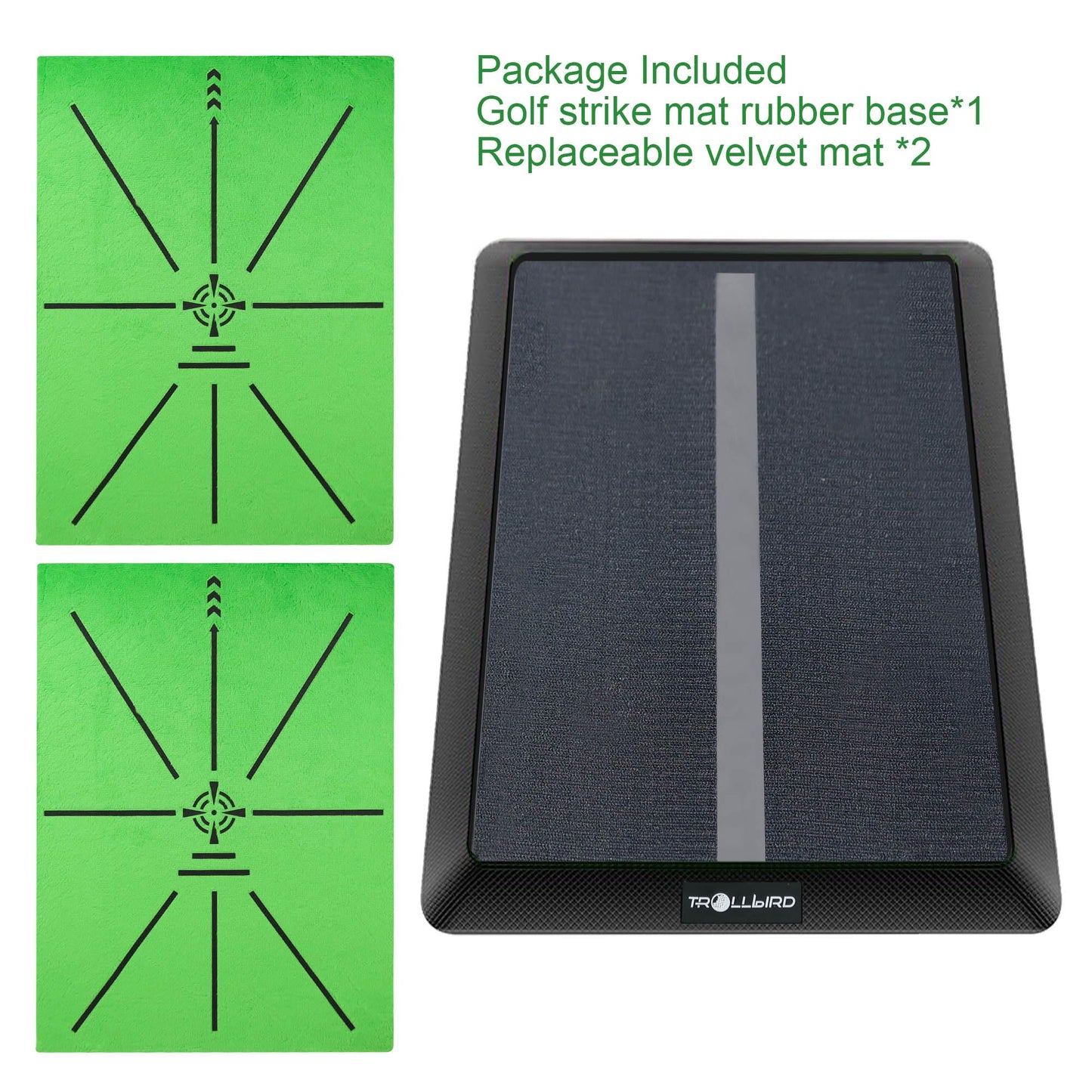 TROLLBIRD Golf Hitting Mat Golf Training Accessories for Swing Path Feedback 16.5"x12.5" with Replaceable Velvet Mat Practice Trainer Matt for Men Women Kids