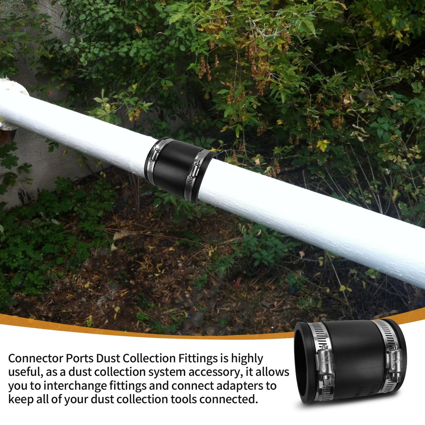 Flexible PVC Pipe Coupling with Rubber Hose Clamps for Flex Coupling1-1/2 Inch Nominal Pipe Drain Repair, Dust Hose,Plumbing Connection,Cast Iron,Plastic Pipe Upgrade, PVC Condensate Pipe Coupling