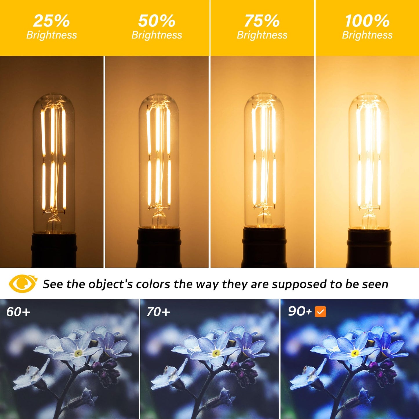 Dimmable E26 T10 LED Bulb Tube Light Bulbs 6W(60W Equivalent),Tubular Light Bulb Type T Long Thin Skinny Light Bulbs for Curio Cabinet,Piano Light,Chandelier,Hutch,2700K Solf White 600LM,2 Pack