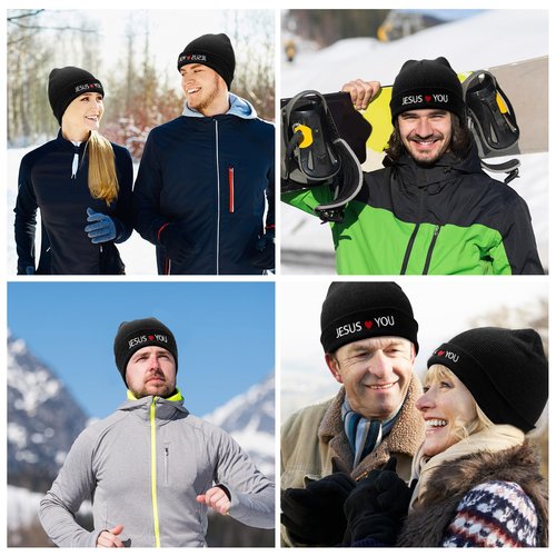 JenPen 30 Pack Jesus Winter Beanie Hats Jesus Love You Unisex Hat for Homeless Gift Christian Donation (Black)