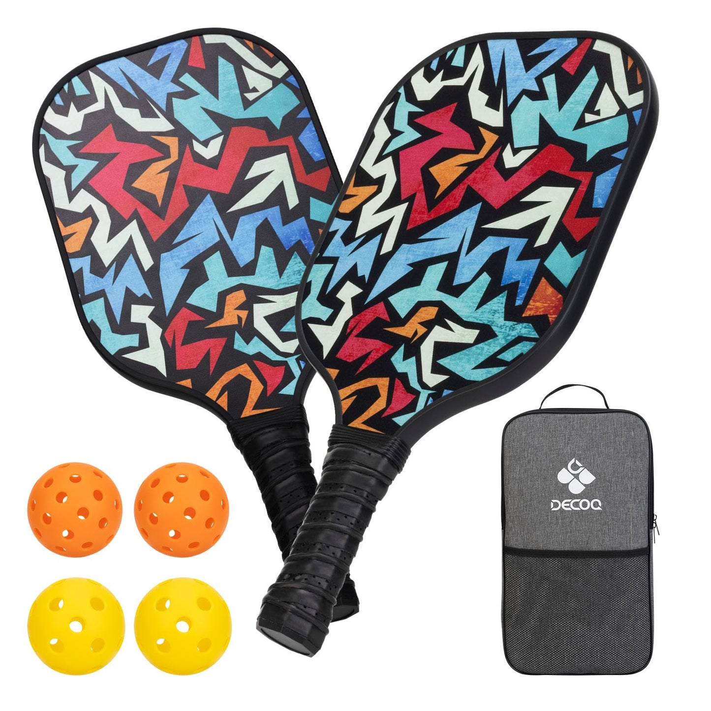 DECOQ Pickleball Paddles Set of 2, Usapa Fiberglass Pickleball Paddle with Non-Slip Grip Pickleball Rackets with 4 Pickleball Balls in Pickleball Bag 2024 Pickleball Kit Beach Paddle Ball Set