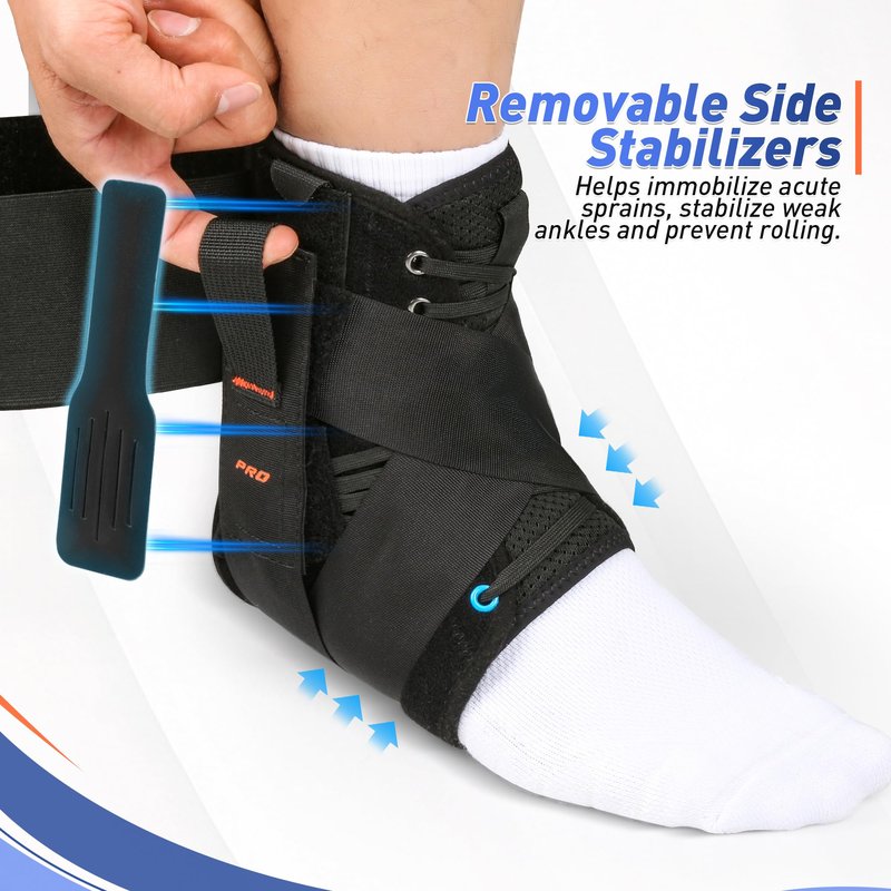 Quick Lace Up Ankle Brace for Women Men with 2 Removable Side Splints, Ankle Support Brace for Sprained Ankle, Achilles Tendonitis, Ankle Stabilizer for Basketball,Volleyball,Soccer,Tennis,M(12”-13”)