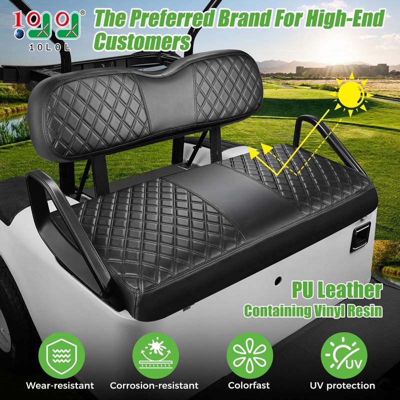 10L0L Golf Cart Leather Front Seat Cover for EZGO TXT - Soft PU Leather and Fitting Memory Foam, 3D Diamond Pattern, Golf Cart Vinyl Waterproof Replacement Seat Cover (Black)