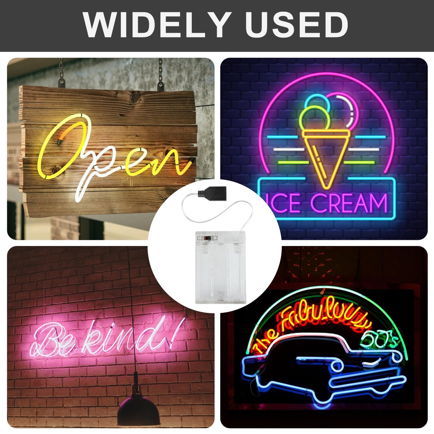 (2 PCS) Portable USB Battery Pack for 5V LED Neon Signs – Battery Operated Power Supply Converter for Plug-in 5V LED Lights, Ideal for Indoor & Outdoor Use (Transparent)