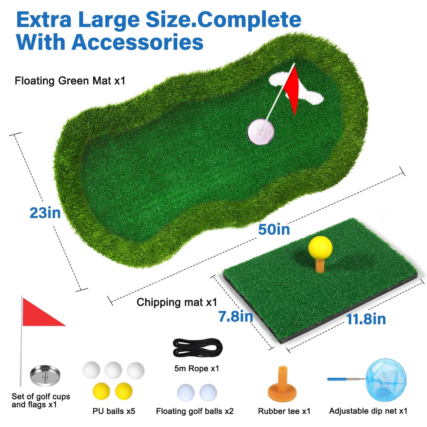 Floating Golf Green for Pool Large Size 47" x 24" Floating Putting Green for Pool Designed for Golfers to Competitive Play and Skill Practice in The Pool or Backyard