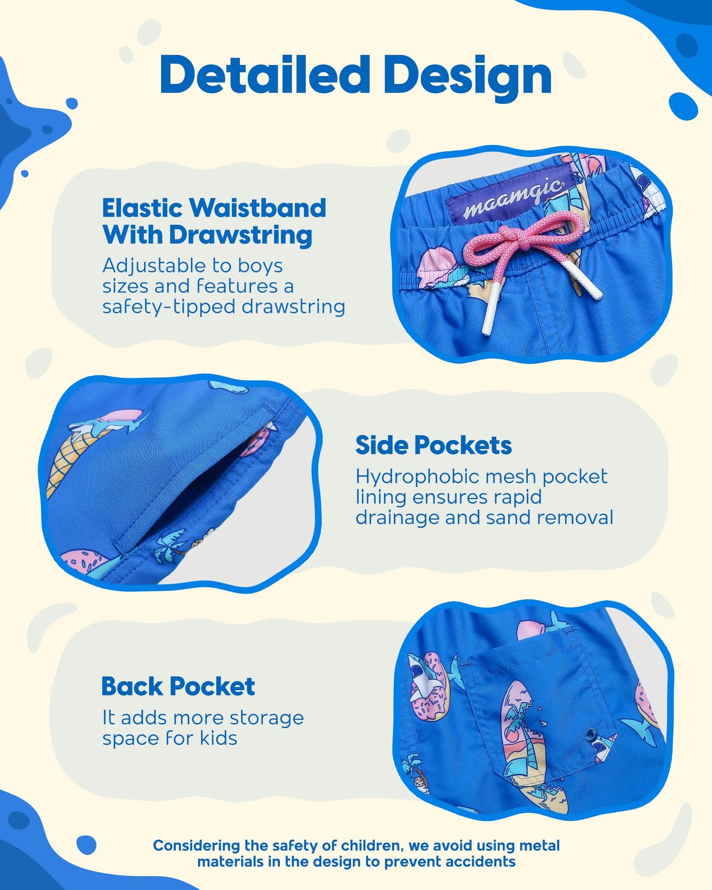 maamgic Boys Swim Trunks Toddler Swim Shorts Little Boys Bathing Suit Swimsuit Toddler Boy Swimwear Ice Cream Blue 8 Years