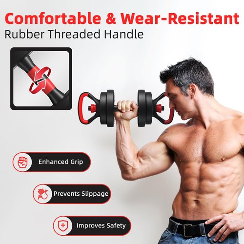Fitvids 60lbs 4in1 Adjustable Dumbbell Set, Multi-Functional Changeable Dumbbell and Barbell Kettlebell Set
