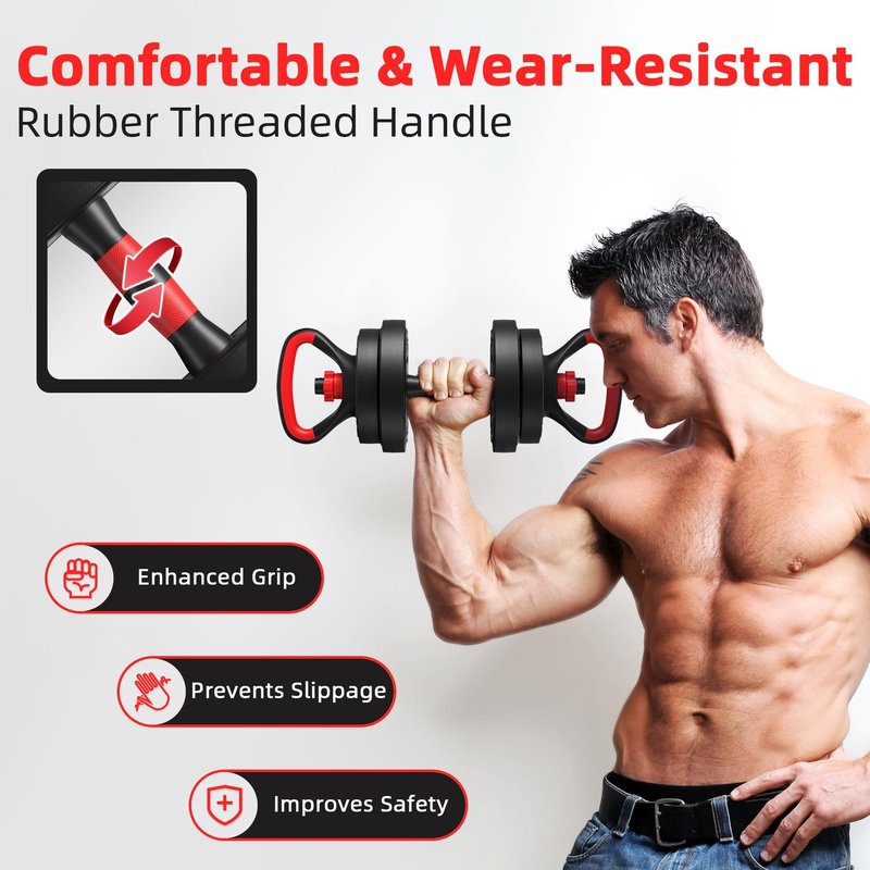 Fitvids Multi-Functional Changeable Dumbbell and Barbell Kettlebell Set with Adjustable Weights, 60LBS, 2 in 1