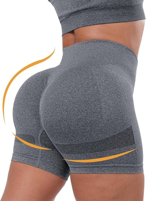 CHRLEISURE Women's High Waisted Booty Shorts - 4 Pack Seamless Gym & Workout Shorts