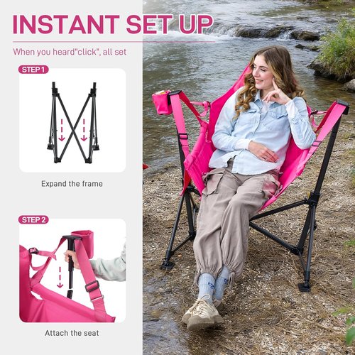 Ever Advanced Padded Oversized Camping Chair - Heavy Duty Portable Rocking Chair with Multi-Storage Pockets | Supports Up to 400lbs, Pink