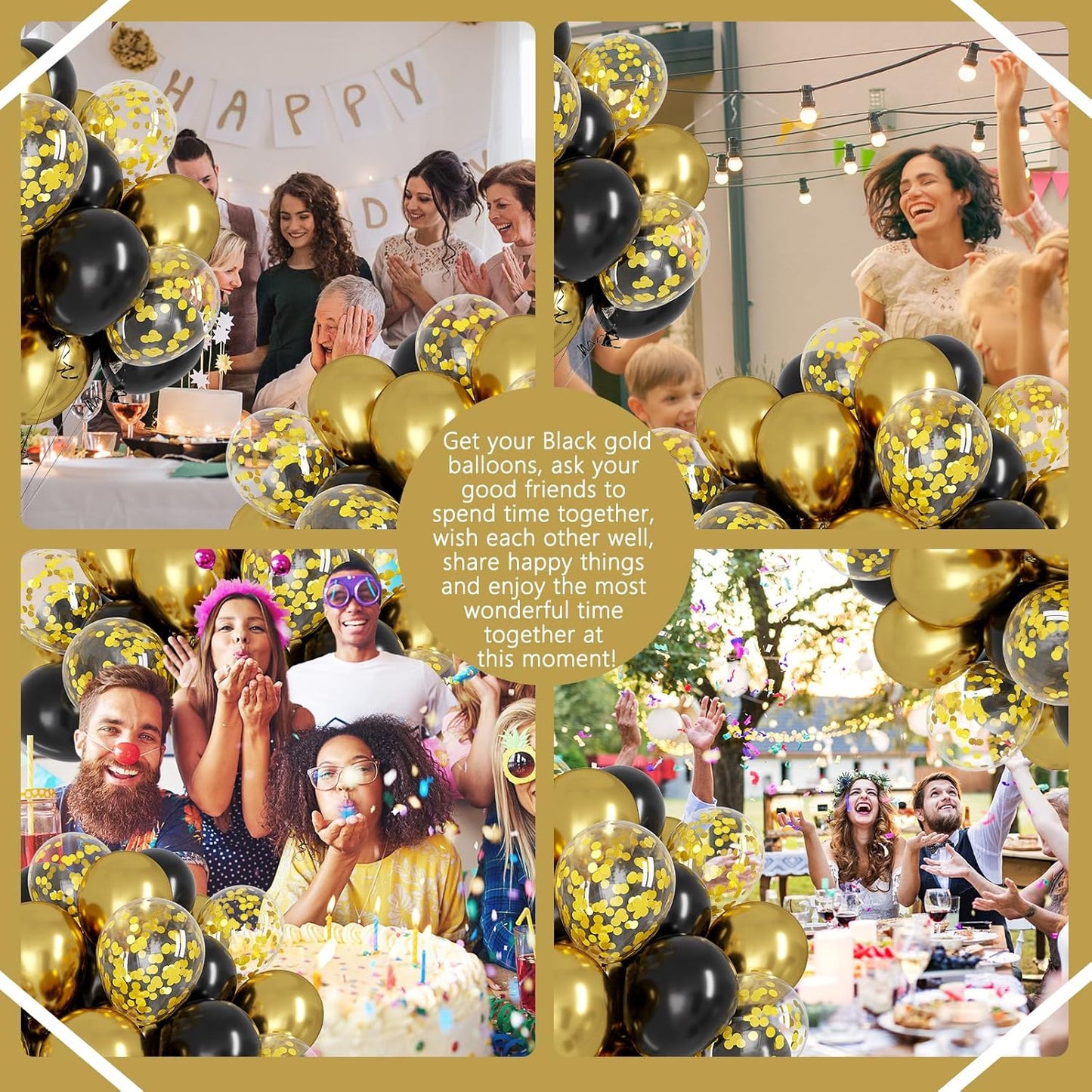 OWill Black and Gold Confetti Balloons - 100pcs 12-Inch Balloons for Birthdays, Weddings & Party Decor