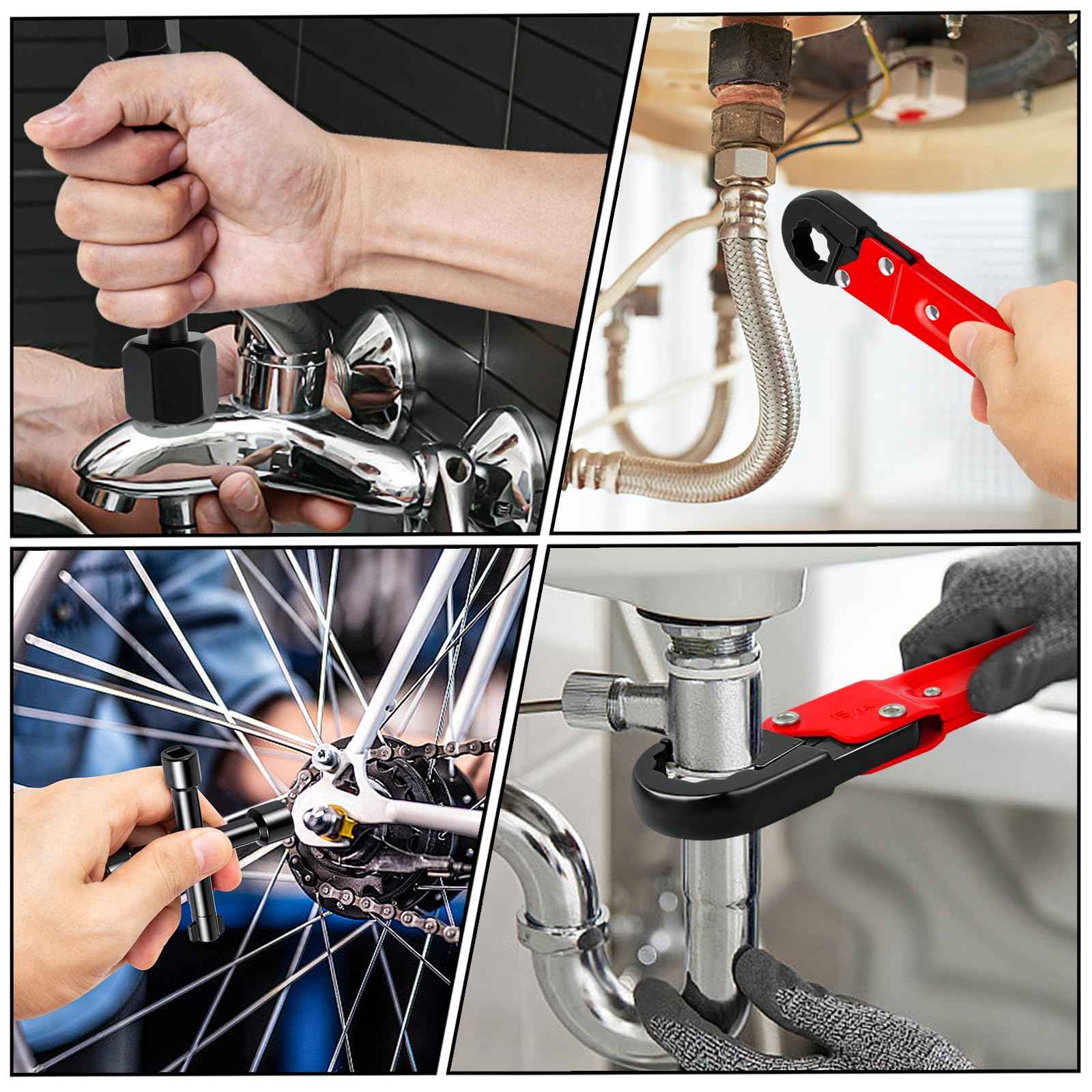 Ponpon Angle Stop Wrench Kit, Plumbing Tools, Angle-on Plumber Wrench for Quick And Hassle-Free Angle Stop And Supply Nut Installations(Red-A)
