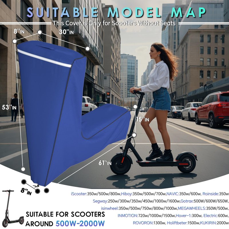 JCGJ Electric Scooter Cover,1680D Heavy Duty Waterproof and Dustproof Oxford Cloth, UV Resistant & Anti-Scratch, Includes Storage Pouch,A Better Fitting Electric Scooter Cover (61x8x53 inches)