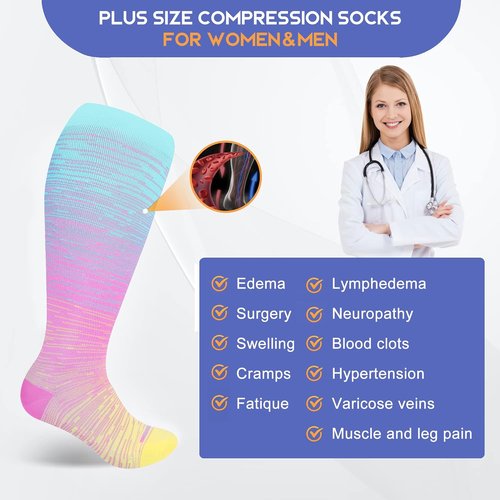 LEVSOX Plus Size Compression Socks - Extra Large 15-20 mmHg Knee High for Women & Men | Ideal for Nurses & Travel