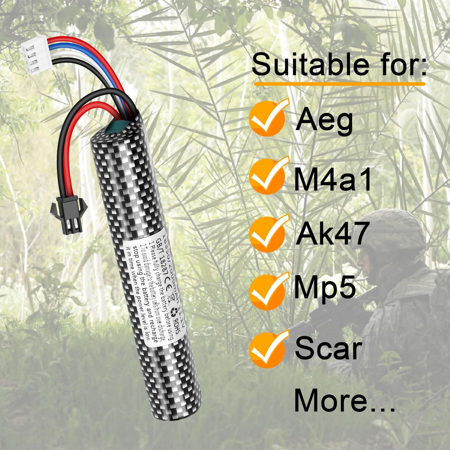 Crazepony Airsoft Lipo Battery 11.1V Rechargeable 3S Lipo 2000mAh Battery for Splatter Ball with 3S Charging Cable and SM-2P Plug to Mini Tamiya Connector/XT30 Switch Cable for Water Bead Blaster