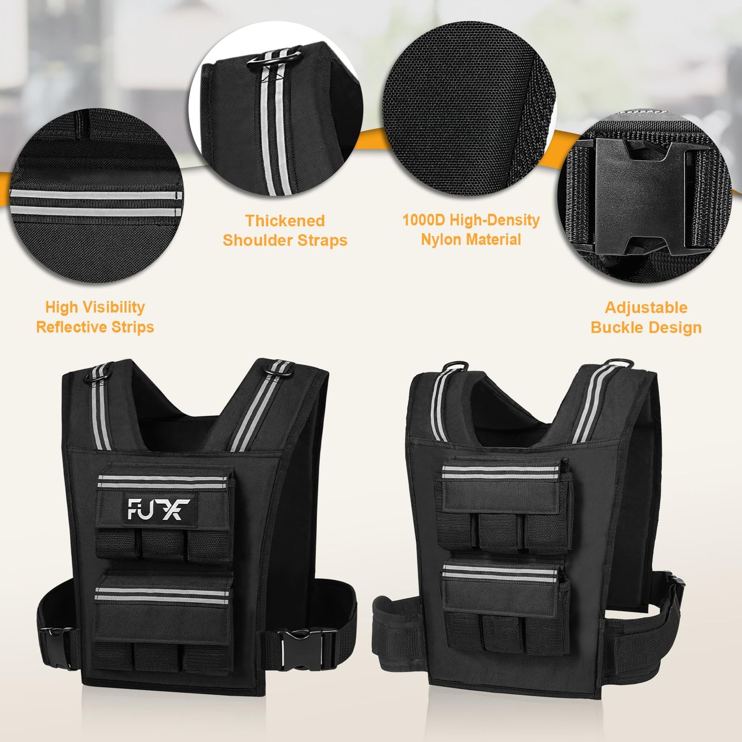 FUFF Adjustable Weighted Vest Men,30 LB Weight Vest for Strength Trainin, Workout Vest Woman with Removable Iron Weights for Walking, Rucking, Running, Exercise