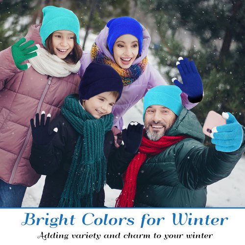 Kenning 56 Pcs Winter Beanies and Gloves Combo Kit Include 28 Pair Winter Gloves 28 Pcs Knitted Beanies Unisex Hats for Adult (Dark Colors)