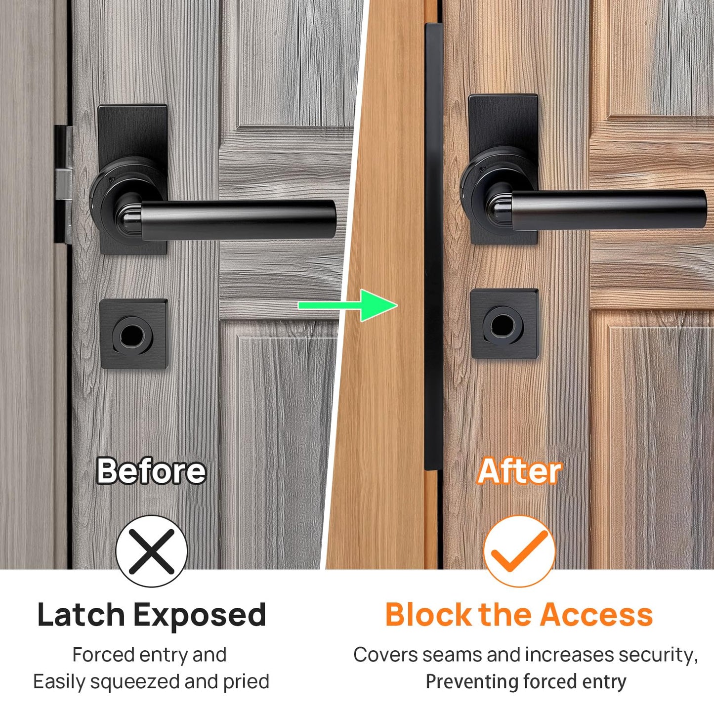 Catephe Door Latch Cover, 2 Pcs Door Latch Guard Plate, L Shaped Security Reinforcement Striker Plates, Cover The Gap Between Door Lock and Door Frame(Black)