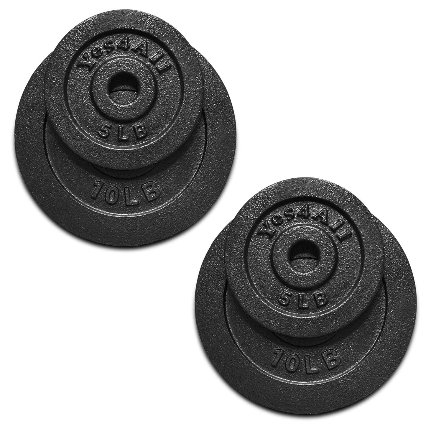 Yes4All Cast Iron Weight Plates, 1.15 Inch Standard Weight Plate Set of 4 & 8, Fits Dumbbell Handles for Strength Training, Weightlifting & Home Gym Workout - 2x5 + 2x10lb (Set of 4)