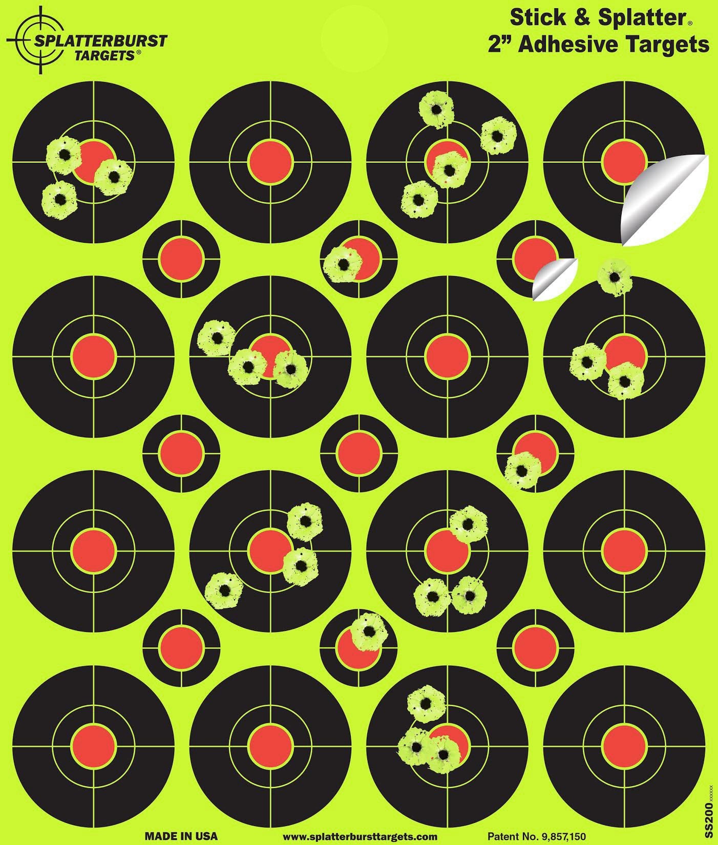 Splatterburst Targets - 2 inch Adhesive Stick & Splatter Reactive Shooting Targets - Gun - Rifle - Pistol - Airsoft - BB Gun - Pellet Gun - Air Rifle (25 Pack)