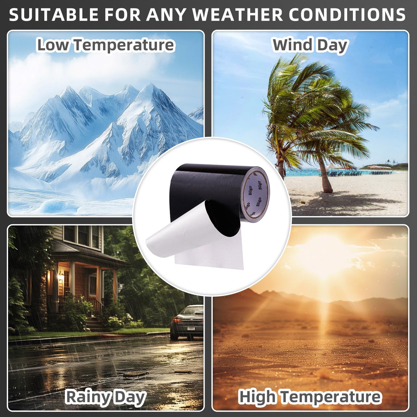 Heavy Duty Waterproof Repair Tape 6 Inch x 25 FT for RV Awning, Tent, Tarp, Sail and Boat Cover, Outdoor Fabric Repair Patch, UVproof, Multipurpose Black