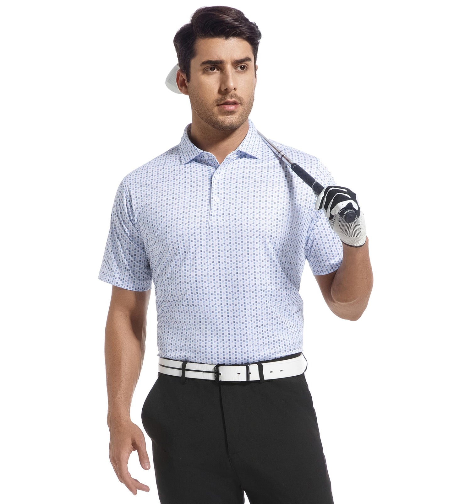 Alex Vando Mens Golf Shirt Moisture Wicking Classic Print Golf Shirts for Men,White U,XL