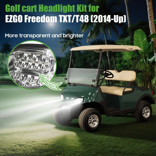 10L0L Golf Cart Headlights for EZGO TXT/T48 (2014-Up) - Driver & Passenger Side Replacement, 12V Bright Headlights Direct Fit Gas/Electric Models