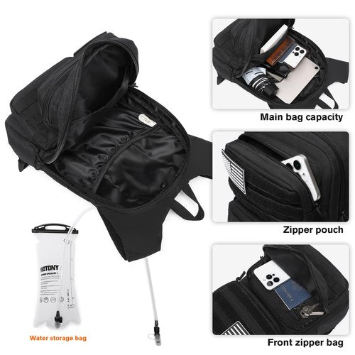 wotony Hydration Backpack with Water Bladder for Hiking Tactical Hydration Pack for Men Women Molle Water Backpack for Hiking (Black, 3L-Bladder)