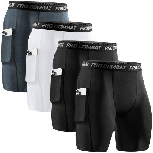 Niksa 2/4 Pack Compression Shorts Men with Pocket, Spandex Running Shorts Sport Athletic Workout Performance Underwear