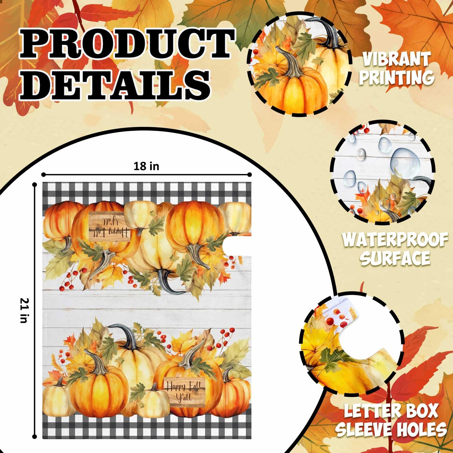 Happy Fall Y'all Pumpkin Maple Leaf Magnetic Mailbox Cover Standard Size 18" x 21" - Thanksgiving Harvest Autumn Letter Box Covers Decor for Outdoor Home Garden