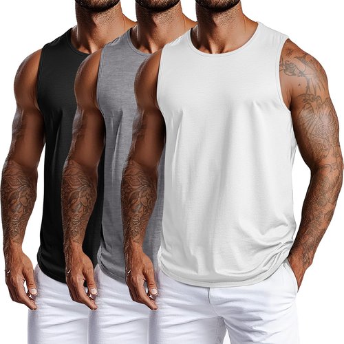 Evervibe 3 Pack Cotton Big and Tall Men's Tank Tops Plus Size Workout Sleeveless Tee Shirts Crew Neck Muscle Shirts L-5XL(Black, White, Light Grey,4X-Large)