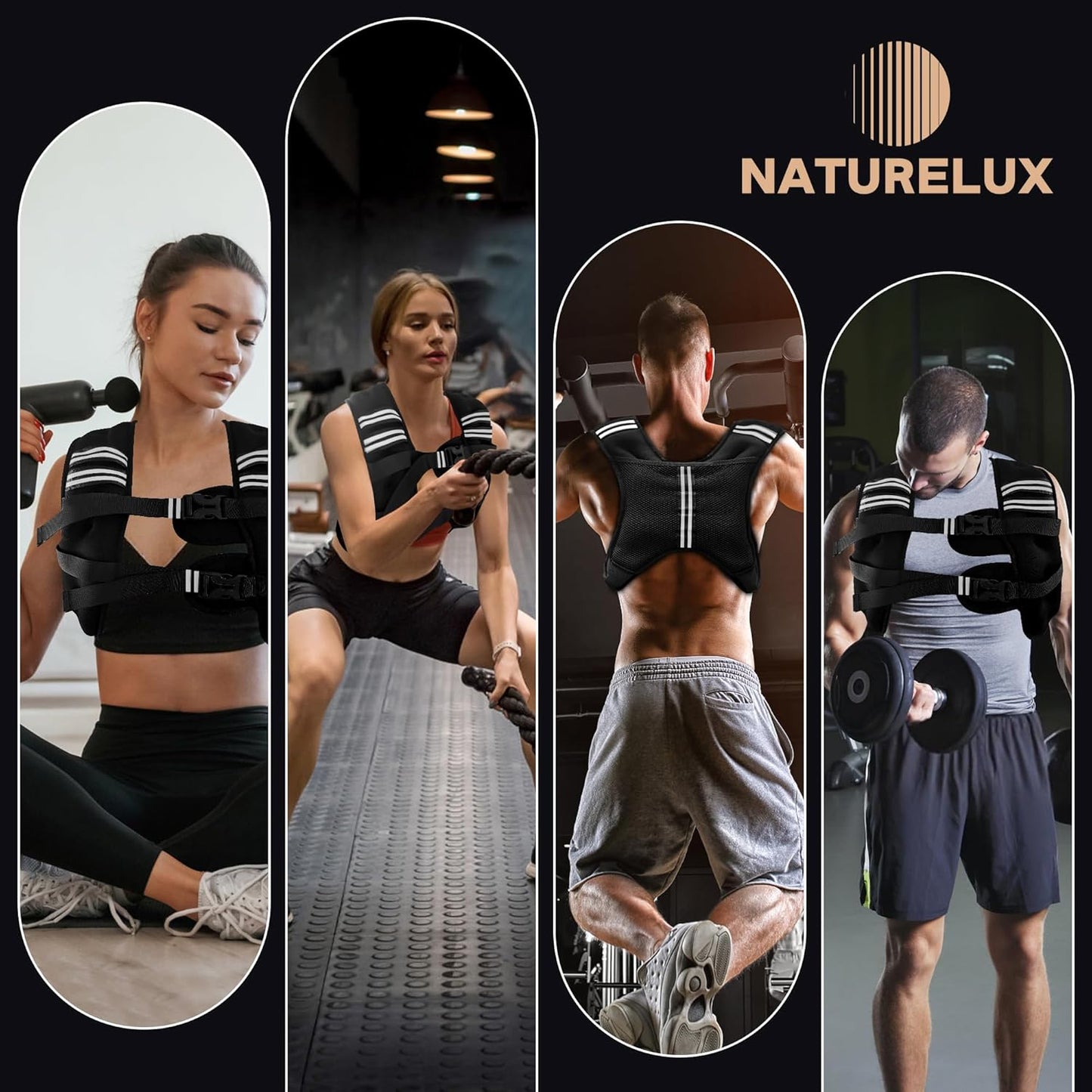 NATURELUX Weighted Vest - Adjustable 5-30lbs for Men & Women | Reflective Stripe for Enhanced Safety