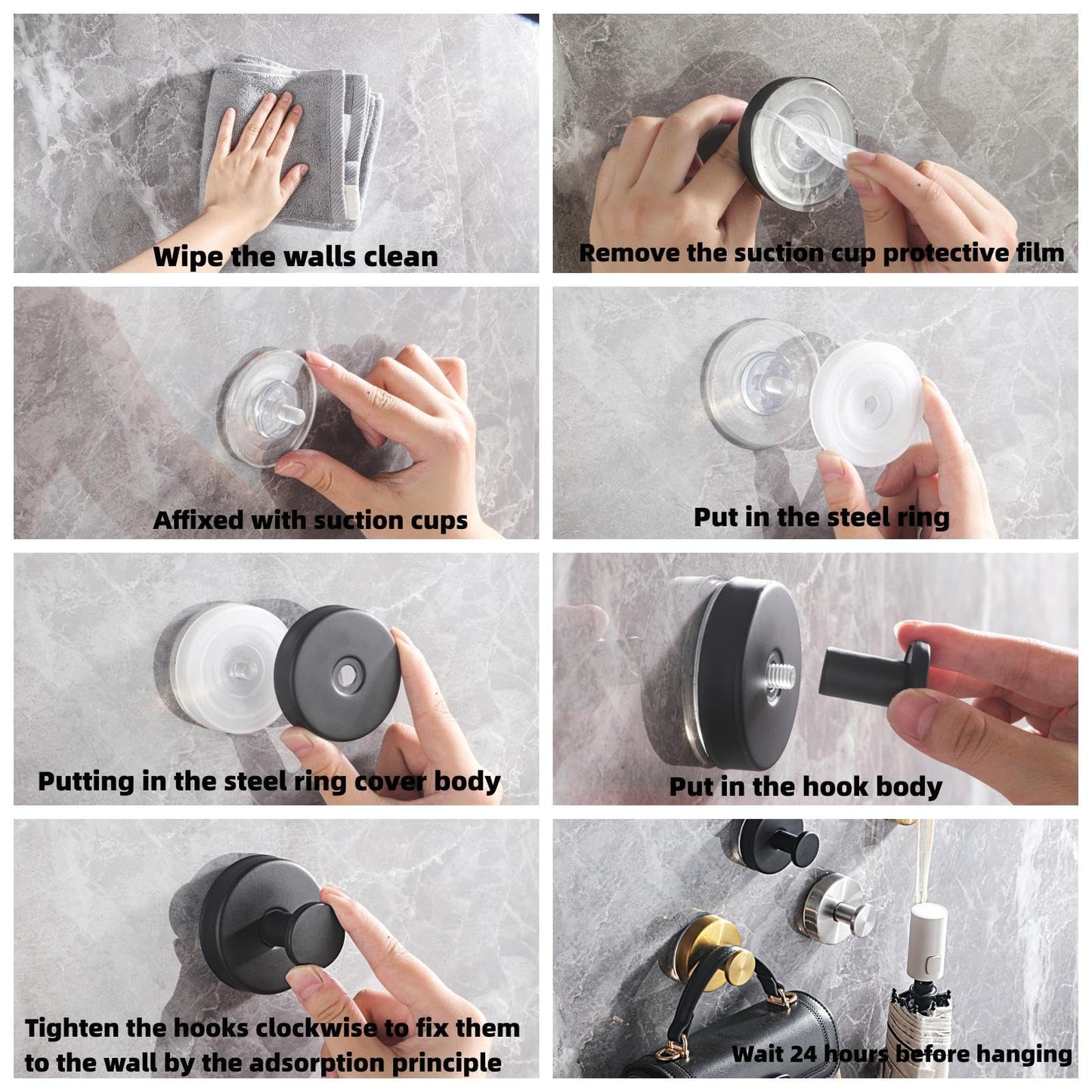 Suction Cup Hooks for Shower Wall, Luxegrip No Drill Hook, Removable Reusable Stainless Steel Towel Hooks, Shower Hooks for inside shower, Kitchen, Glass Door, Window, Mirror, smooth tile (4, Gold)